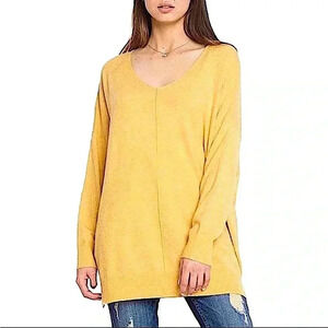 Dreamers Soft Yellow Hi-Low V-neck Oversized Sweater S/M